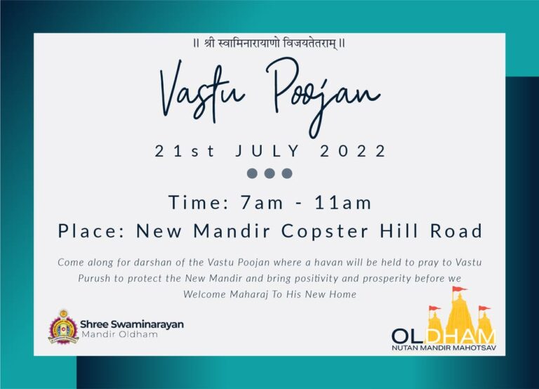 Jay Swaminarayan, two unmissable dates for your diaries 21st July: Vas...