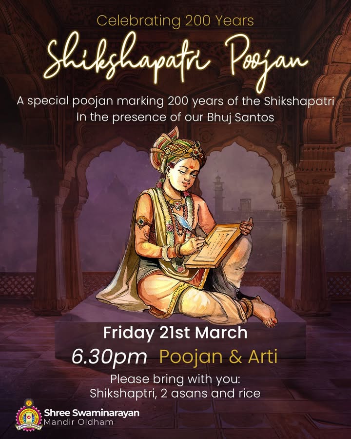 Jay Shree Swaminarayan! Join us for a special Shikshapatri Poojan cele...