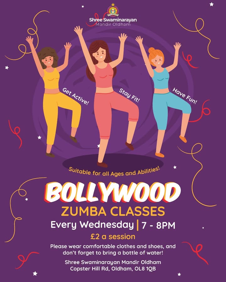 Jay Shree Swaminarayan! Get ready to groove! 💃 Bollywood Zumba classes...