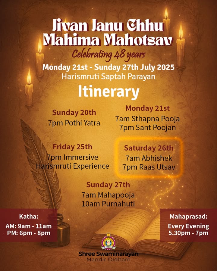 Jay Shree Swaminarayan! Join us from Monday 21st July to Sunday 27th J...