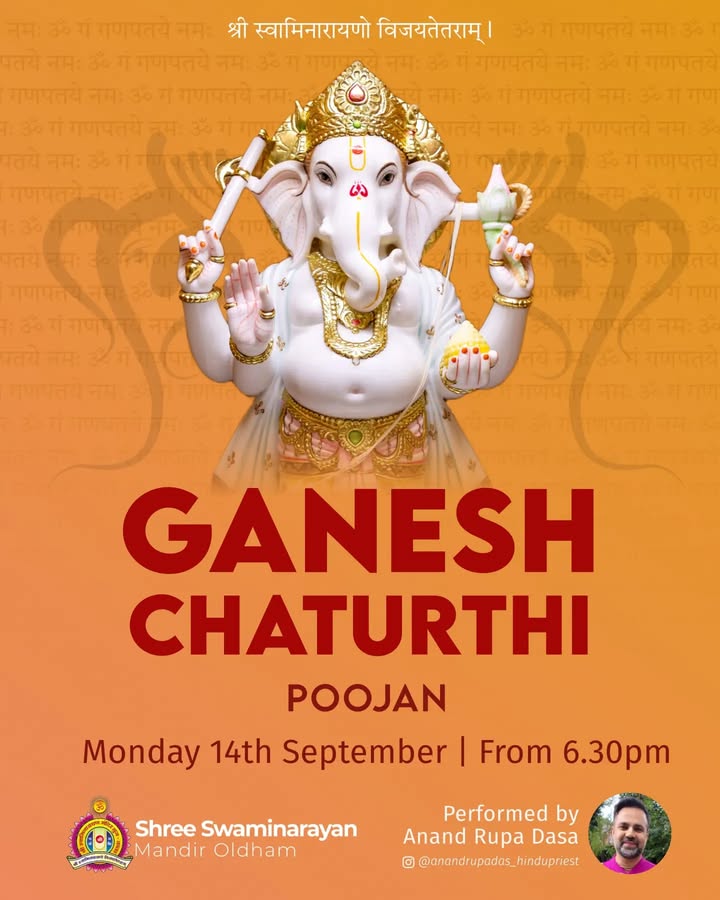 Jay Shree Swaminarayan! Join us for Ganesh Chaturthi celebrations on M...