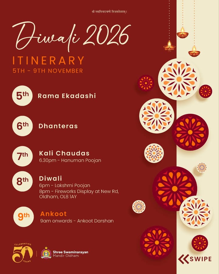 🪔✨ Diwali 2026 at Shree Swaminarayan Mandir Oldham! Jay Shree Swaminar...